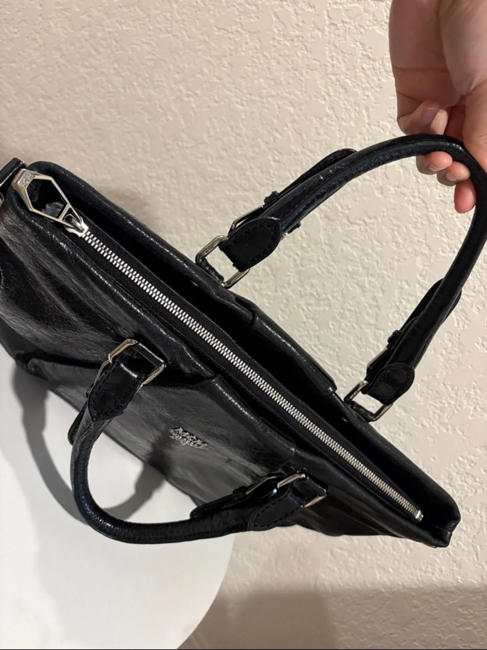 MCM Black Leather Satchel with Silver Hardware - Picture 4 of 12